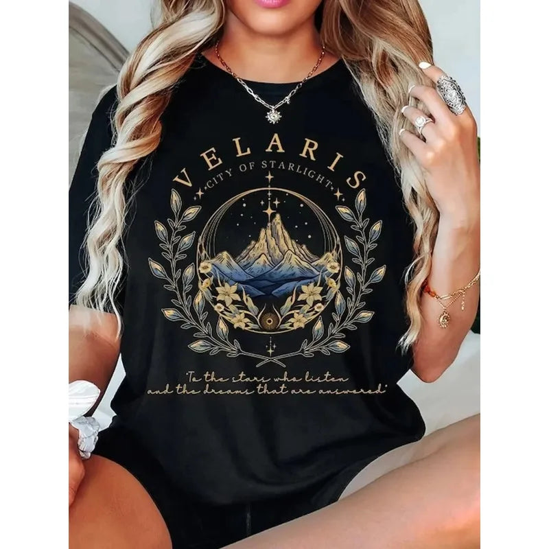 Velaris Starlight City Dark Academias T Shirt Velaris ACOTAR Casual Top Tee Women Loose Short Sleeve Tops Streetwear Fashion