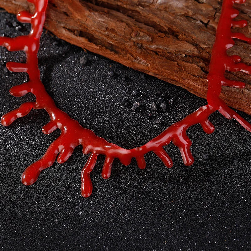 Halloween Bloody Necklace Women Chokers Necklaces Fear Blood Drop Necklace Vampire Teeth Red Blood Drip Chokers Halloween Party