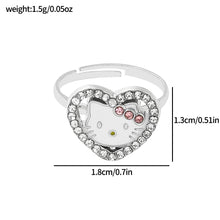 Load image into Gallery viewer, Anime Sanrio Hello Kitty Rings Heart  Shape Rhinestone Open Adjustable Cute KT Cat Ring Accessories Fashion Jewelry Gifts