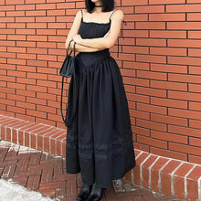 Load image into Gallery viewer, Black Lace Pleated Dress Trim A-Line Spaghetti Strap Backless Vintage Punk Long Dress Women Night Prom Korean Gothic Sundress