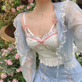 Floral Kawaii Tank Top Women Summer 2024 White Backless Sexy Beach Sweet Cute Halter Tops Lace Print Party Korean Style Clothing