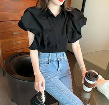 Load image into Gallery viewer, Korean Vintage Puff Sleeve Women Summer Chic Black Fashion Blouse Design Office Lady Tops Harajuku Casual White Tops