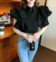 Load image into Gallery viewer, Korean Vintage Puff Sleeve Women Summer Chic Black Fashion Blouse Design Office Lady Tops Harajuku Casual White Tops