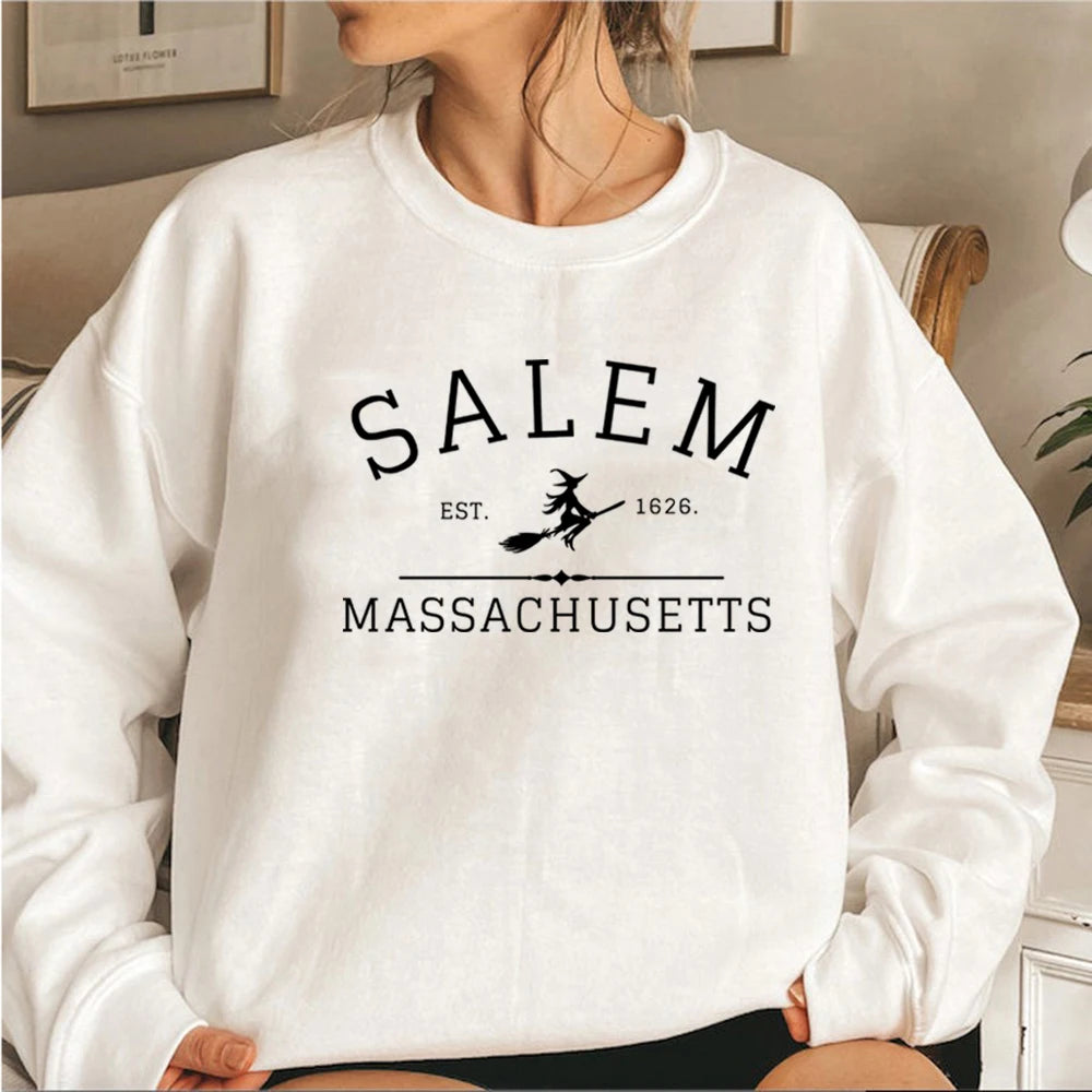 Salem Massachusetts Crewneck Halloween Sweatshirt Salem Witch Sweater Halloween Witchy Sweatshirts Women Graphic Hoodies Top