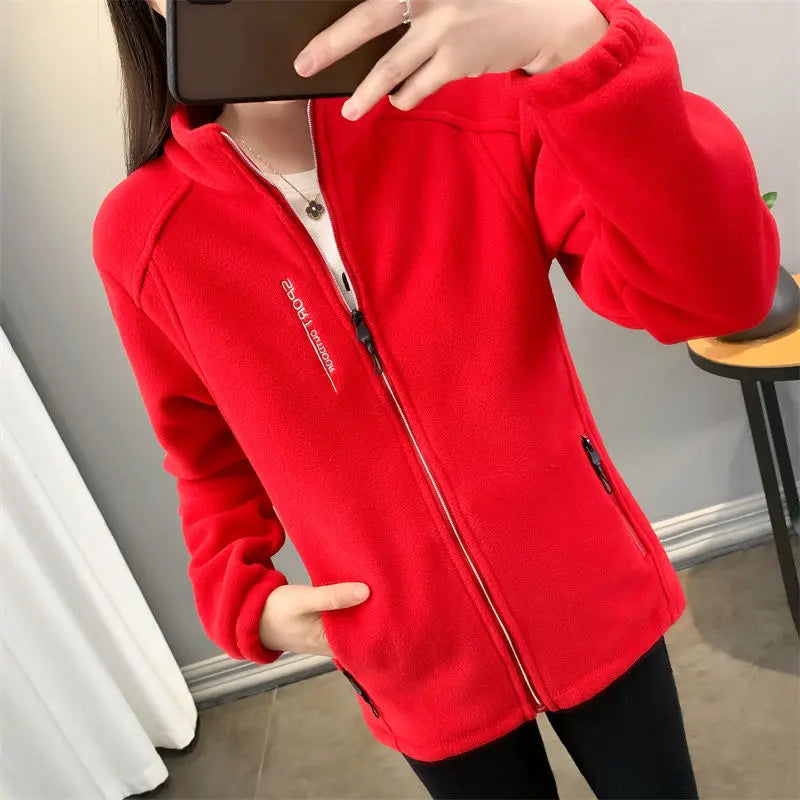 Winter Women Sweatshirt Coat Casual Loose Zip Up Cardigan Long Sleeve Sweatershirt Reversible Polar Fleece Stand Collar Coat