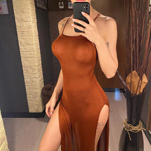 Load image into Gallery viewer, Fashion High Slit Crochet Knitted Dress Backless Beach Cover Up Beach Dress Beach Wear Beachwear Sundress Female Women V5316W