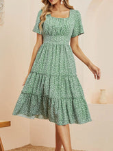 Load image into Gallery viewer, Fashion Square Collar Bubble Sleeve Floral Dress Women Medium Long Spring Summer Dress