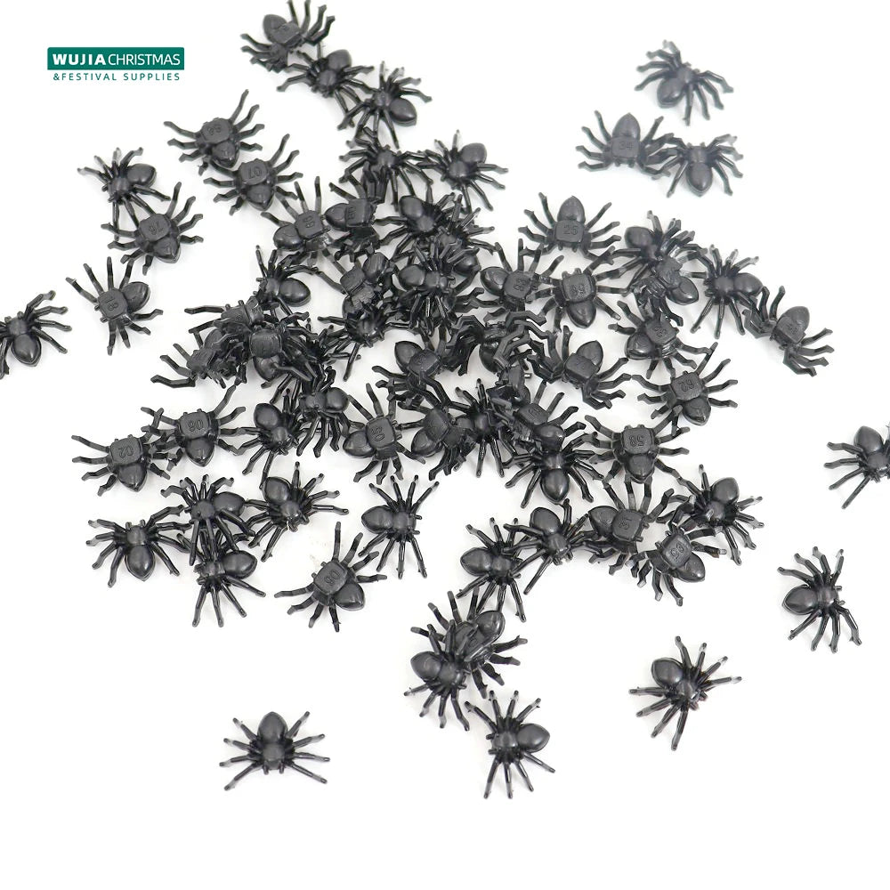 50/100pcs Horror Mini Black Spider Simulation Tricky Toy Haunted House Fake Spider Web Bar Party Decoration Kids Halloween Decor