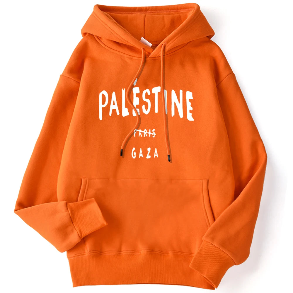 Winter Woman Hoodies Palestine Gaza Letter Printed Pullovers Breathable Loose Warm Pocket Sweatshirts Casual Ladies Streetwears