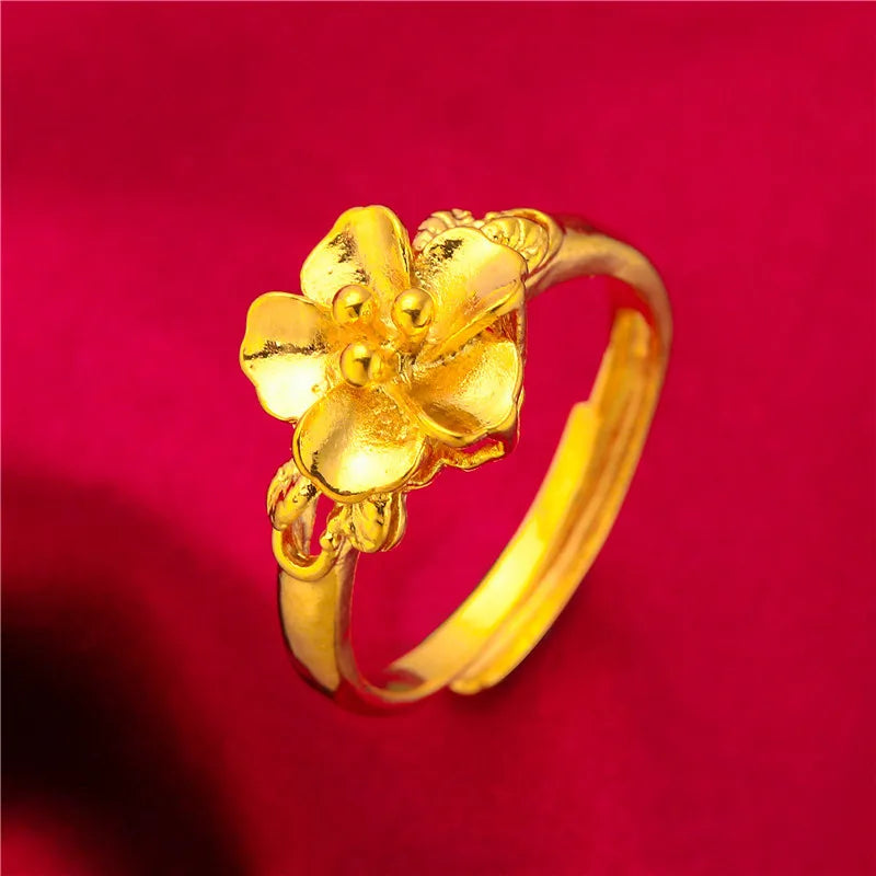 ANIID Ethiopia Dubai Flower Gold Color Arab Rings Resizable For Women Wedding Jewelry African Party Gift Nigerian Jewellery