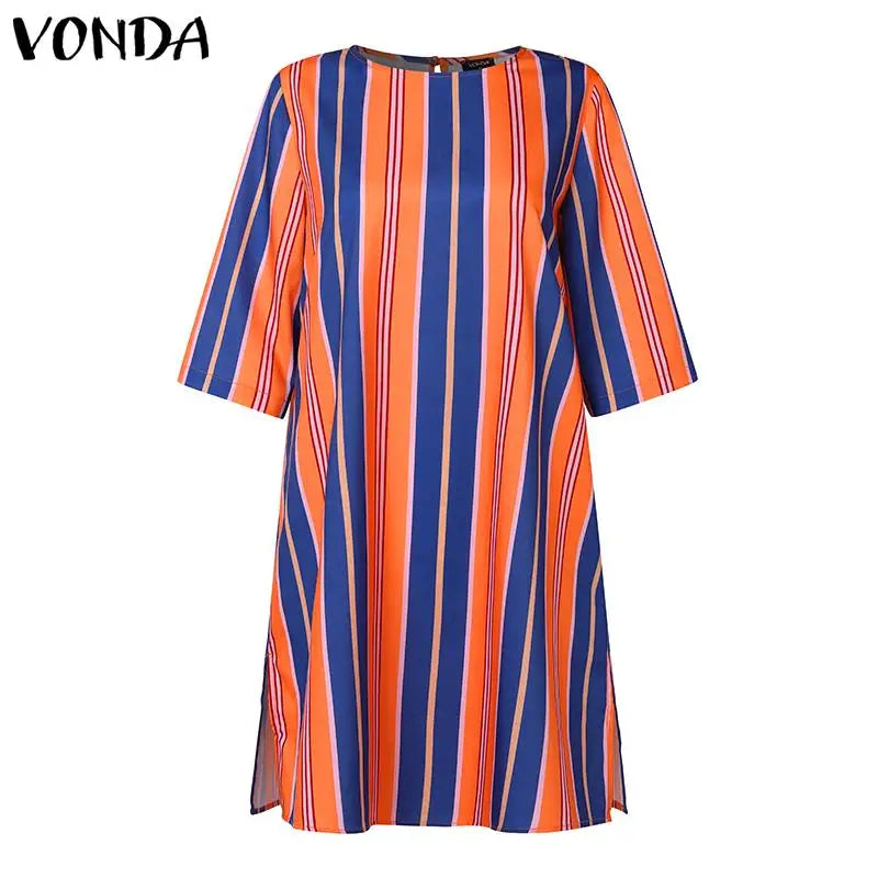 VONDA Bohemian Vintage Women Striped Pants Sets 2024 Summer Half Sleeve Casual Loose Tops and Pants Matching Sets Oversize 2PCS