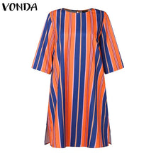 Load image into Gallery viewer, VONDA Bohemian Vintage Women Striped Pants Sets 2024 Summer Half Sleeve Casual Loose Tops and Pants Matching Sets Oversize 2PCS