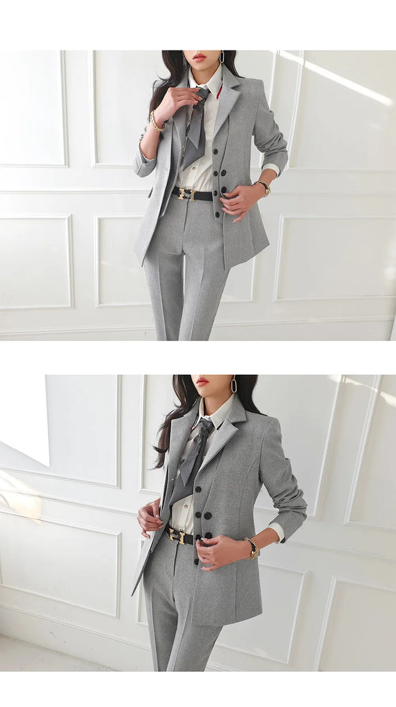 Women Vintage High Quality Office Suit Ladies Work Wear OL Pantsuits Formal Female Blazer Jacket Vest Trousers 3 Pieces Set