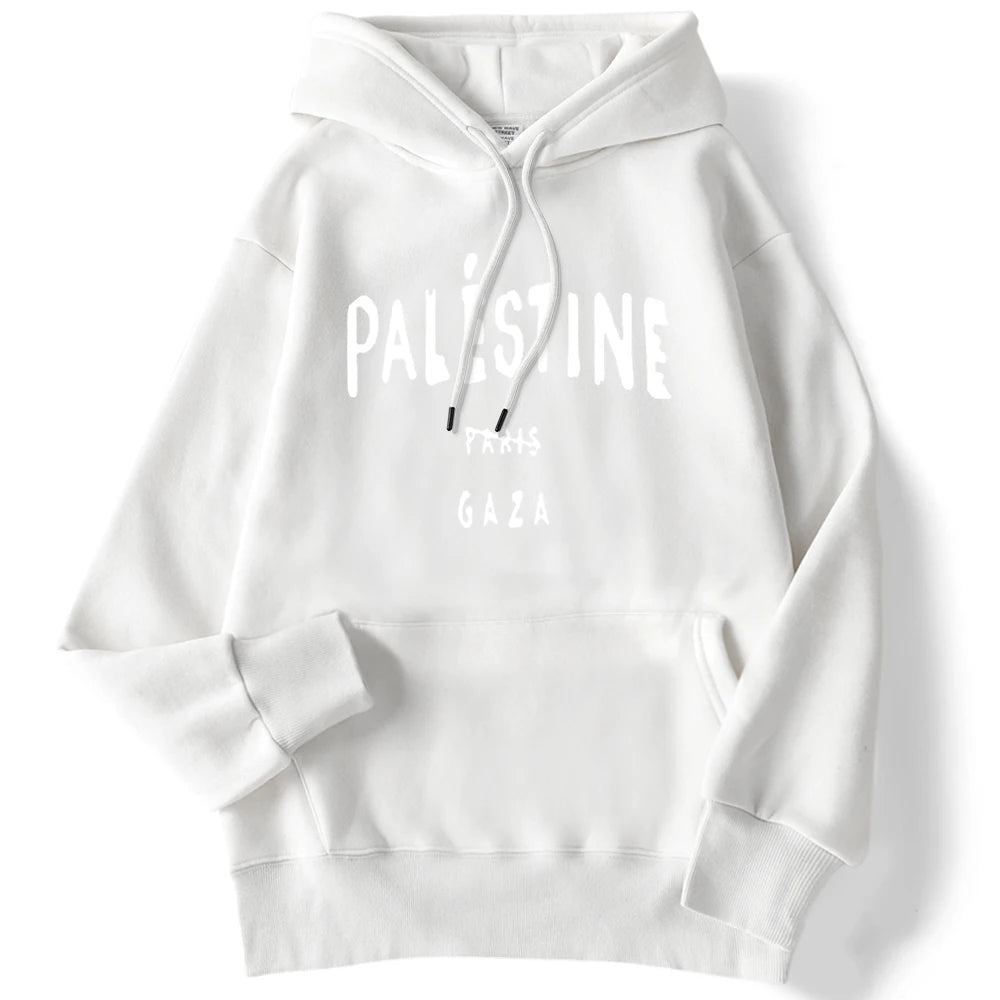 Winter Woman Hoodies Palestine Gaza Letter Printed Pullovers Breathable Loose Warm Pocket Sweatshirts Casual Ladies Streetwears