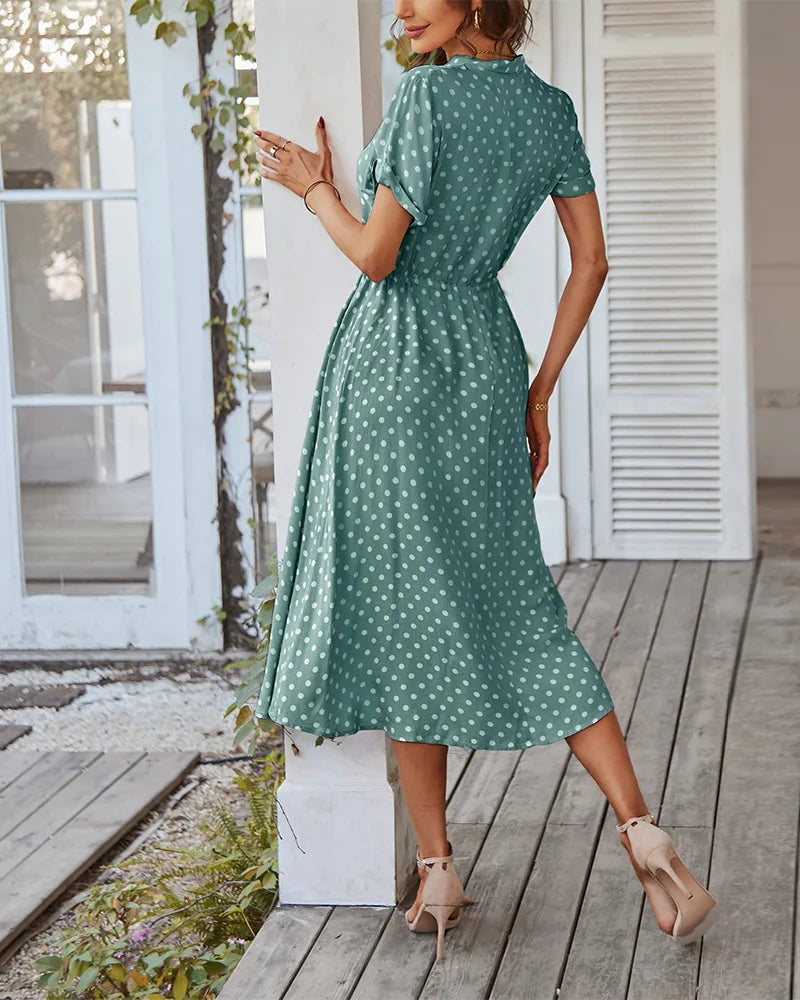 Ladies Polka Dot Print Shirt Dress Women Casual Midi Holiday Summer Dress Female Loose Women Beach Dress Sundress Robe Vestidos