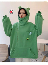 Load image into Gallery viewer, S-3XL Frog Zipper Hoodie Fleece Lined Springtime Embroidery oversized Sweatshirt Harajuku Warm Pullover Korean Style Dropship