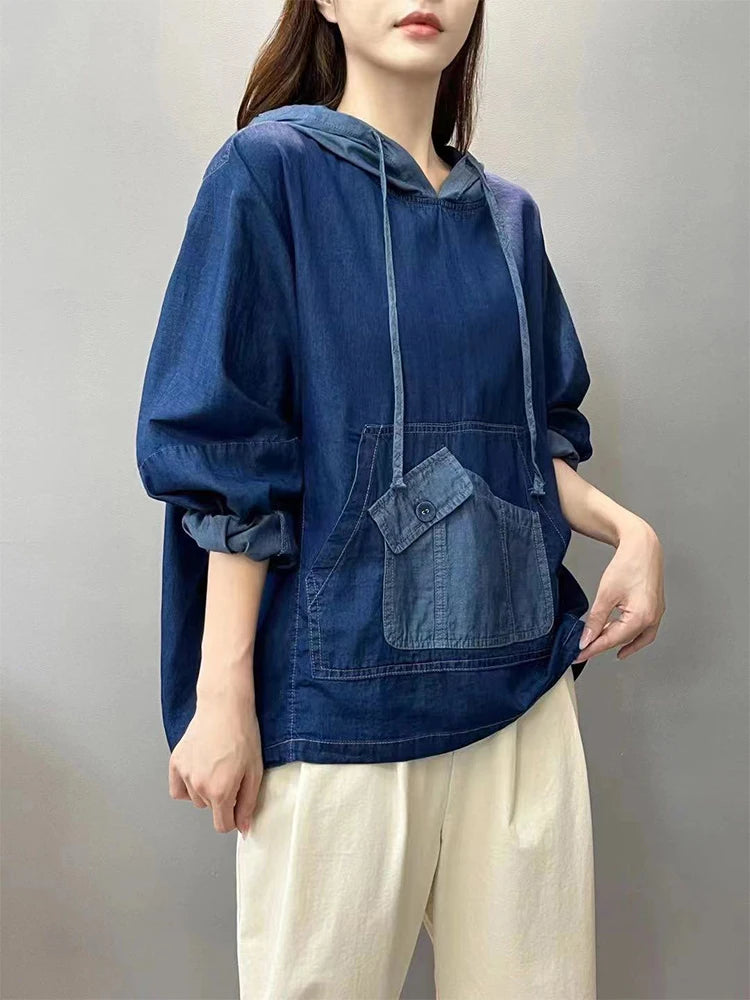 Max LuLu 2024 Spring Fashion Denim Hoodies Womens Vintage Hooded Classic Loose Sweatshirts Ladies Harajuku Casual Korean Clothes