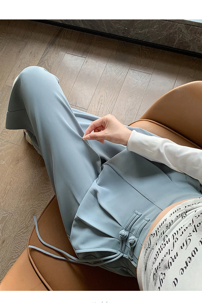 High Waist Buttons Suit Wide Leg Women's Full Pants 2024 New Spring Summer Female Elegant Minimalism Straight Loose Trousers