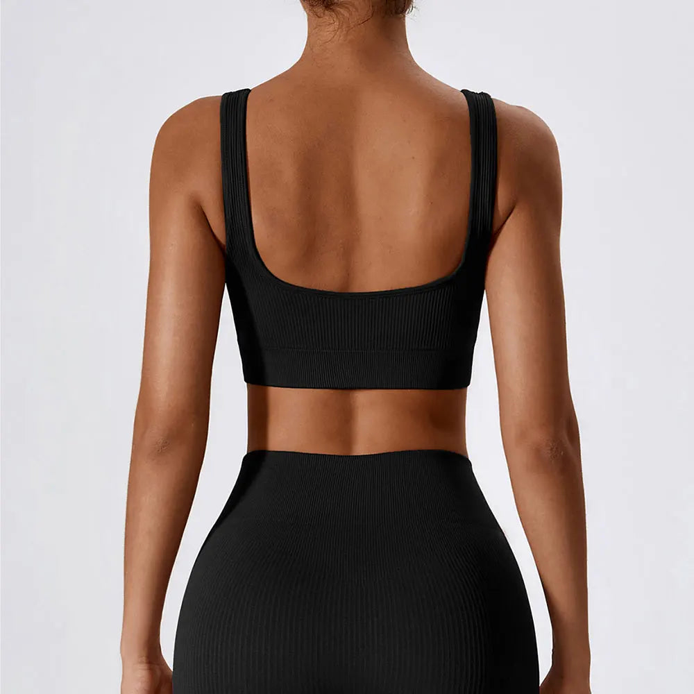 Women Yoga Vest Gym Sports Crop Tops Seamless Streetwear Rib-Knit Fitness Running Vest Workout Bra Tank Top Female Without Pad