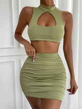 Load image into Gallery viewer, Fairyshely 2 PCS Sexy Ruffle Mini Dress Set 2024 Green Deep V Top Summer Skirts Suits Bodycon Women Party Tight Short Dress Suit