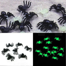 Load image into Gallery viewer, 50/100/200pcs Halloween Decorations Mini Plastic Black Luminous Spider Prank Fun Birthday Toy DIY Party Decorative Props 2cm