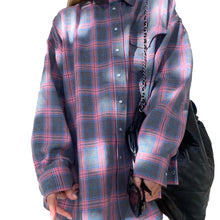 Load image into Gallery viewer, Oversized Plaid Shirt Women Vintage Autumn Jacket Tops Loose Blouse with Long Sleeve Check Pattern and Button Down