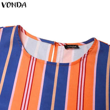 Load image into Gallery viewer, VONDA Bohemian Vintage Women Striped Pants Sets 2024 Summer Half Sleeve Casual Loose Tops and Pants Matching Sets Oversize 2PCS