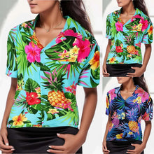 Load image into Gallery viewer, Women Hawaiian Floral Print Shirts Summer Fashion Tropical Floral Pineapple Vacation Beachwear With Frontpocket Women&#39;s Tops