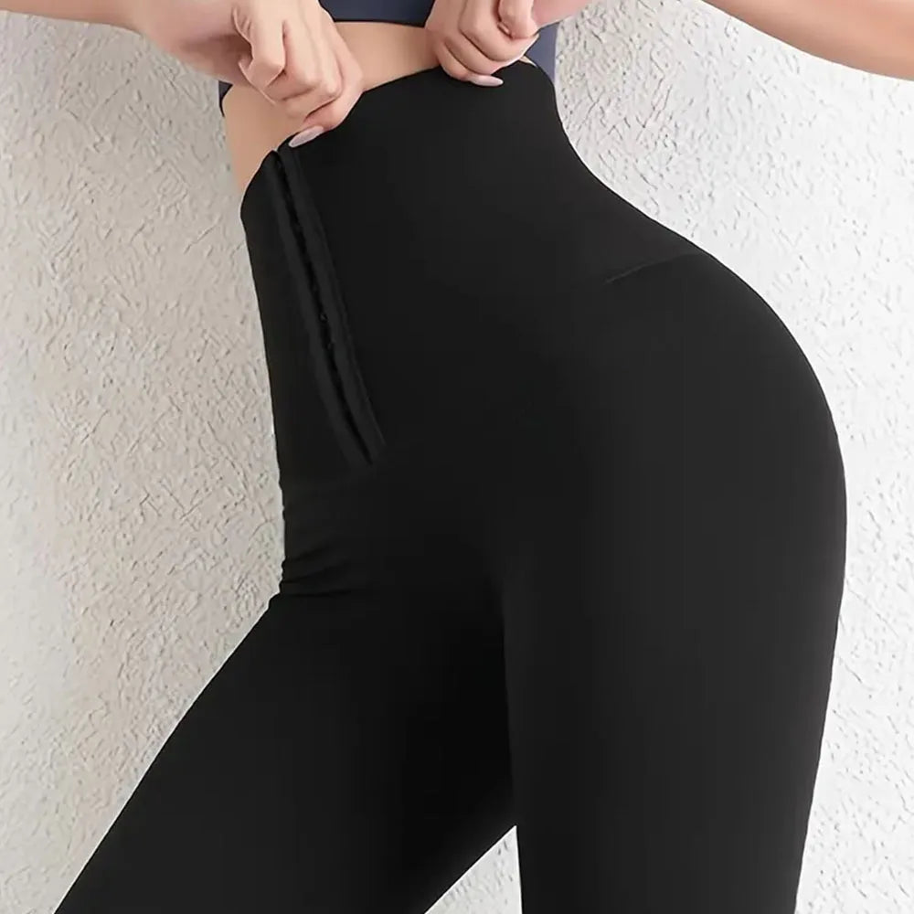 Women Breasted Sports Yoga Pants Tight Buttock Lifting High Waist Solid Leggings Outdoor Running Fitness Leggings