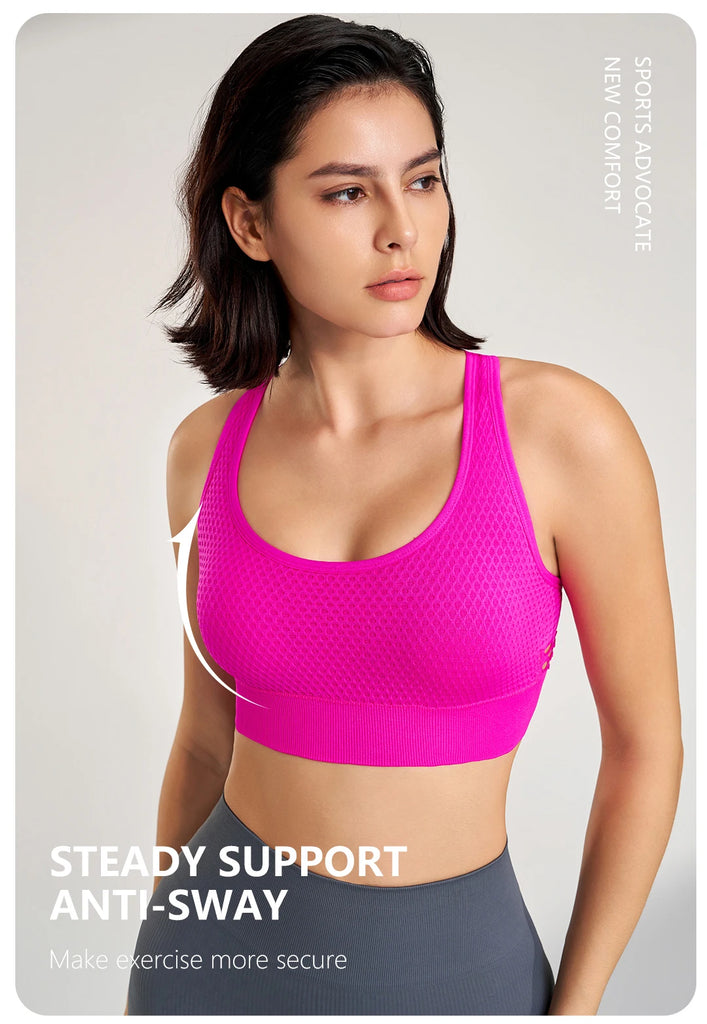 Women Shockproof Gathered Breathable Sports Underwear Running Workout Beauty Back Yoga Bra Fintess Gym Push UP Exercise Tops