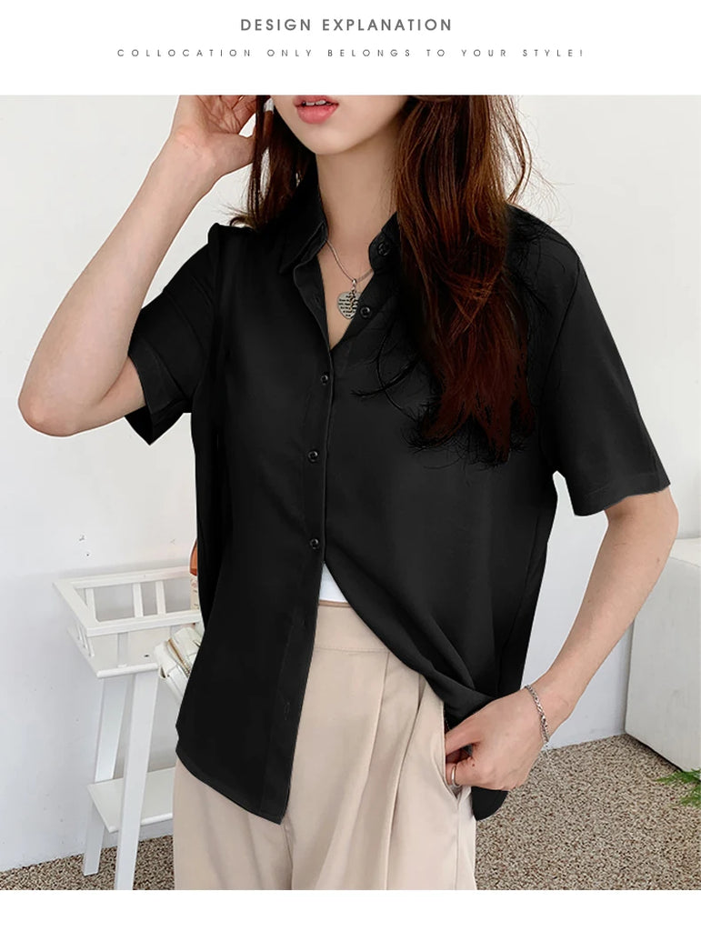 New Women'S Summer Lapel Short Sleeved Slimming Casual Versatile Shirt Female Comfortable Thin Fashionable Professional Top