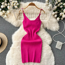 Load image into Gallery viewer, Knitted Summer Women Solid Dress 2024 Slim V Neck Elegant Sexy Vacation Fashion Ladies A Line Midi Dresses