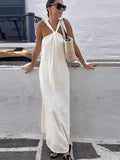 Elegant Soild Halter Maxi Dress For Women 2024 Summer Sleeveless Backless Long Dresses Fashion Lady Holiday Party Beach Robe