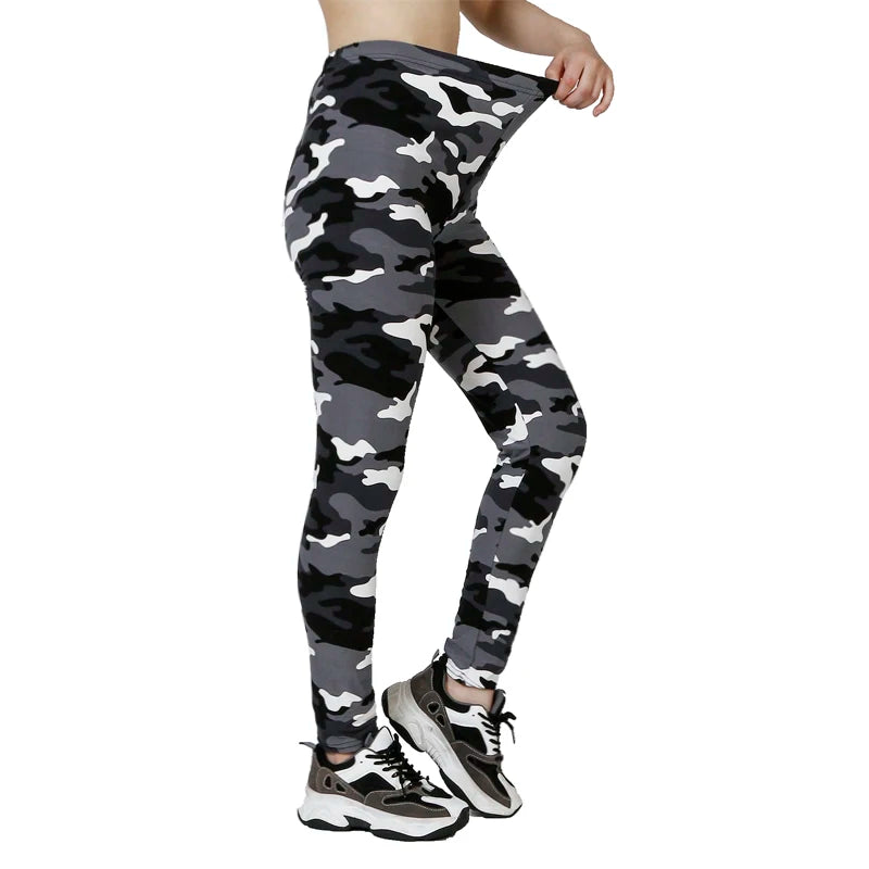 Camouflage Print White Gray Women Blazer Leggings High Elastic Slim fit Tight Cropped Pants