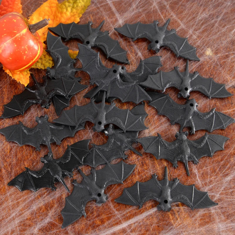 Halloween Decoration Black Fake Bat Scary Simulation Plastic Spider Insect For Halloween Party Spider Web Decor Props Trick Toys