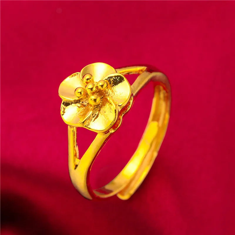 ANIID Ethiopia Dubai Flower Gold Color Arab Rings Resizable For Women Wedding Jewelry African Party Gift Nigerian Jewellery