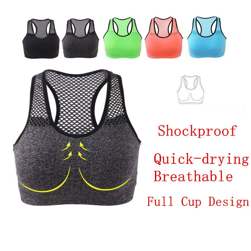 Mesh Sports Bra Hollow Out Sport Top Seamless Fitness Yoga Bras Women Gym Top Padded Running Vest Shockproof Push Up Crop Top