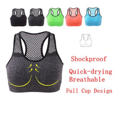 Load image into Gallery viewer, Mesh Sports Bra Hollow Out Sport Top Seamless Fitness Yoga Bras Women Gym Top Padded Running Vest Shockproof Push Up Crop Top