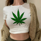 Bong Weed gothic vintage fairy grunge crop top Woman streetwear 2000s korean fashion cyber y2k crop top t-shirts