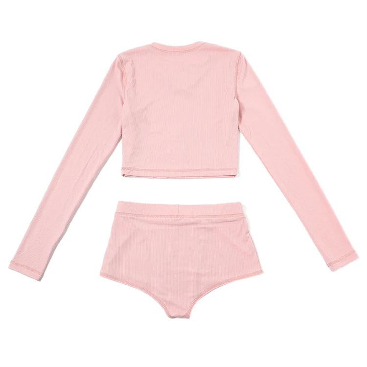 kliou Summer Women Mini Casual Rib Knitted Two Piece Set K24S46002 Girl Solid Softy Crop Tops+Short Fitness Matching Outfit Suit