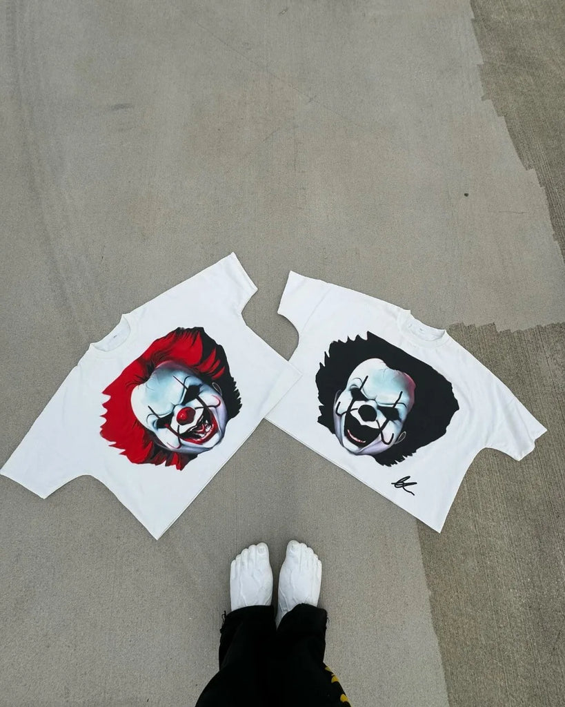 Streetwear Drop Sleeves T Shirt Men Women Harajuku Hip Hop Clown Cartoon Graphic Print Oversized Cotton T Shirt Punk Gothic Tops