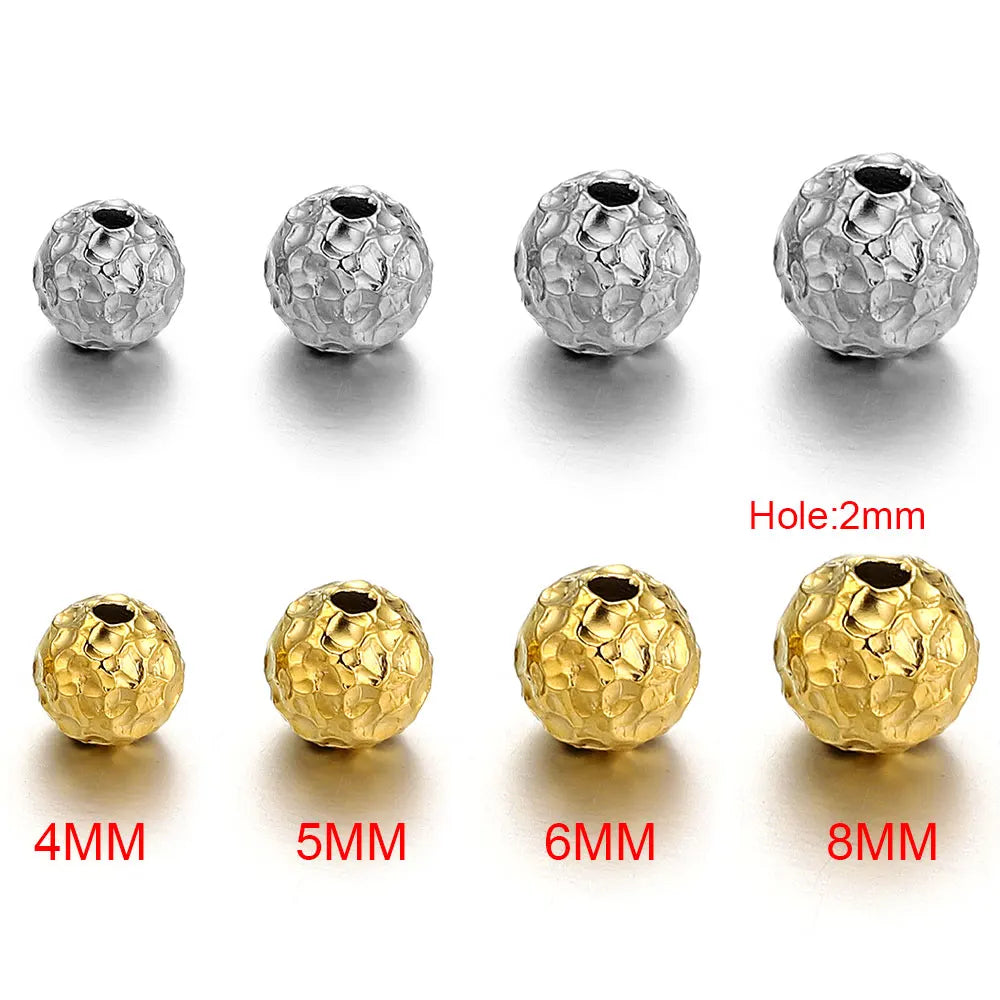 10pcs 4 6 8mm Gold Plated Stainless Steel Frosted Hammered Ball Beads Charm Loose for Bracelet DIY Jewelry Making Supplies Waist