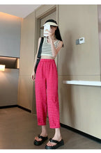 Load image into Gallery viewer, New Women&#39;s Checkered Cotton Hemp High Waist Casual Haren Pants Summer Korean Fashion Loose Women Seven Split Wide Leg Pants