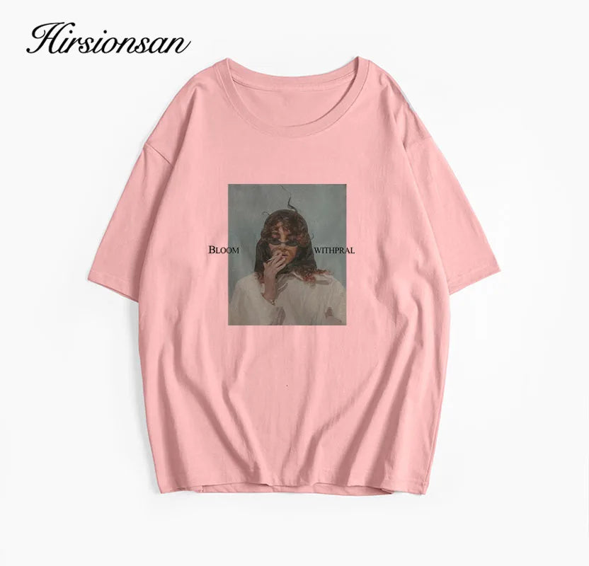 Hirsionsan Chic Graphic Printed T Shirt Women Summer Cotton Soft Short Sleeve Tees Female Oversized Higt Street Gothic Tops