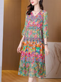 Summer Dress 2023 Woman Silk Floral Dress Elegant Long Beach Vintage Dresses for Women