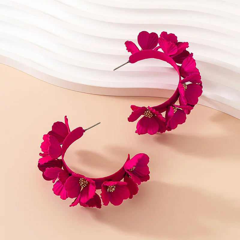 Fashion New Design Multi-layer Flower C-shaped Earrings for Women Party Painting Lacquer Floral Elegant Earring Jewelry