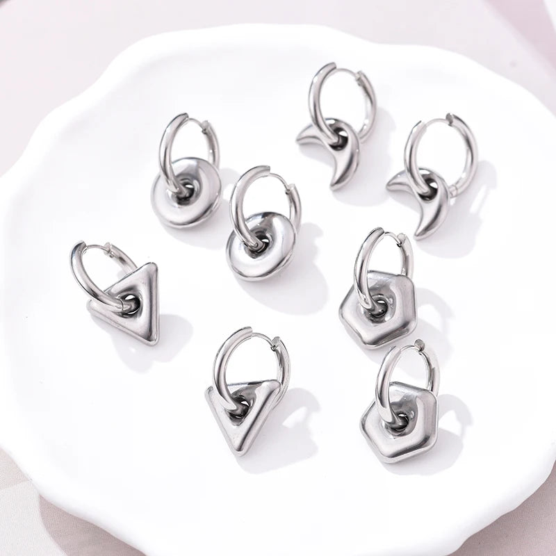 Classic Stainless Steel Heart Star Hoop Earrings For Women Punk Hip Hop Gold Silver Color Y2K Jewelry Female Earrings oorbellen