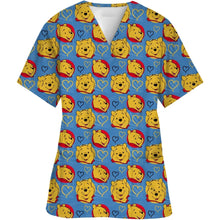 Load image into Gallery viewer, Summer  Disney Winnie the Pooh Medical Nurse Uniform Jogger Hospital Uniforms Scrubs New Spa Uniforms Women V-neck Fashion Top