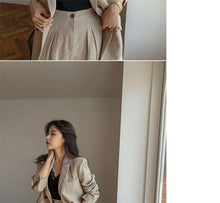 Load image into Gallery viewer, Flax Suit Women&#39;s Spring Summer 2023 New Casual Thin Cotton  Linen Small Blazers+shorts Two-piece Sets Comfortable Khaki Suits