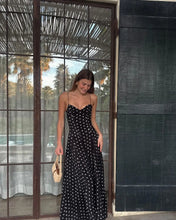 Load image into Gallery viewer, Sexy Black Spotted Backless A-line Sling Long Dresses Elegant Sleeveless High Waist Slim Dress Summer Lady Vacation Party Robes